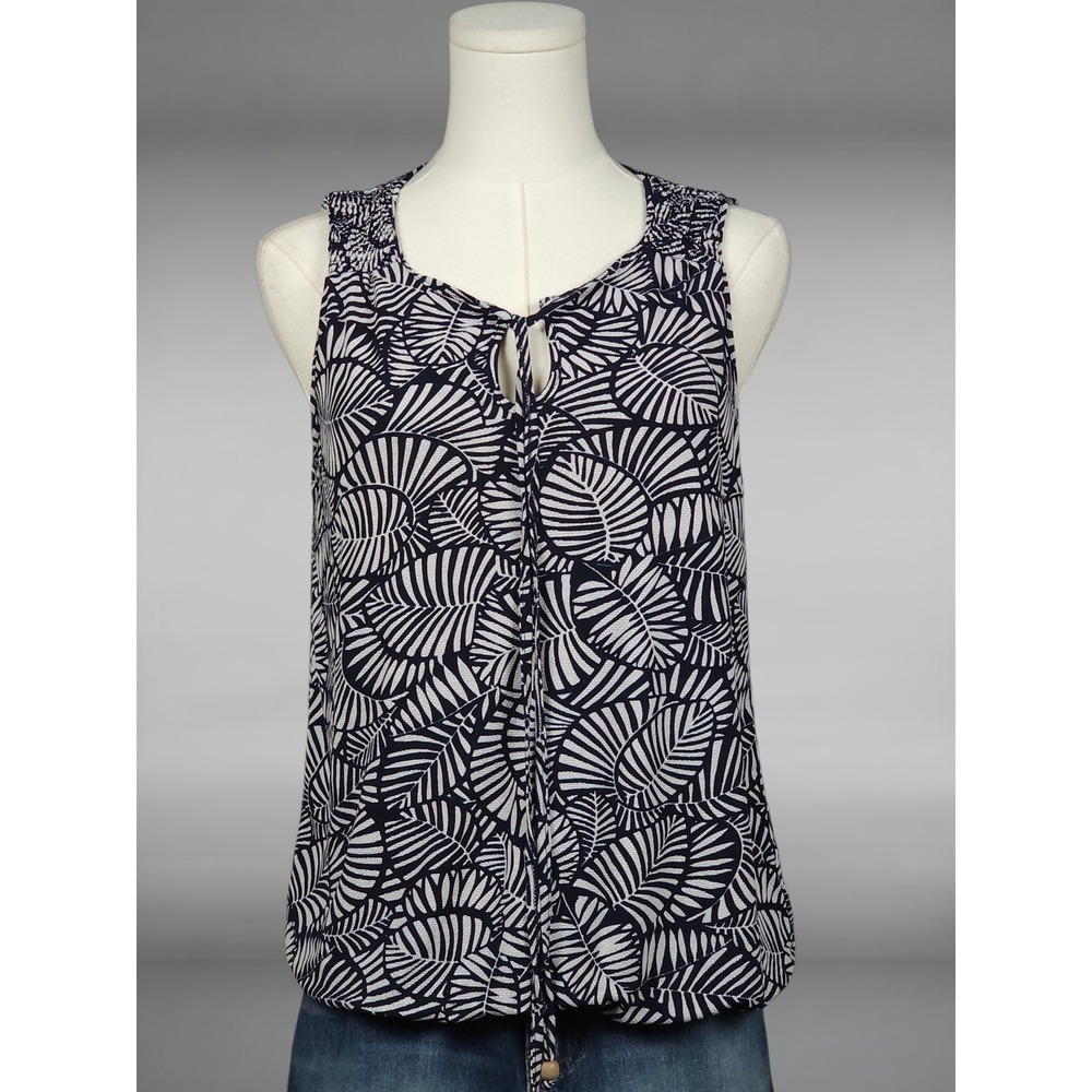 SJS Tropical Palm Leaf Bubble Hem Tank Top Smocked Resort Coastal Boho White S